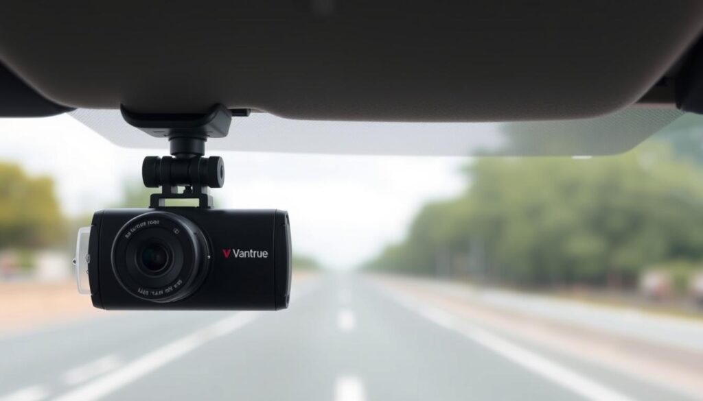 Vantrue N5 Dashcam an der Windschutzscheibe eines Autos bei Tageslicht – perfekt zum Dashcam kaufen