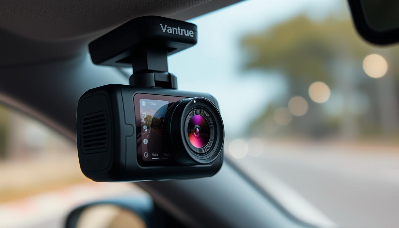 Vantrue N4 Pro Dashcam – Innenansicht Vantrue N4 Pro Dashcam montiert an der Windschutzscheibe