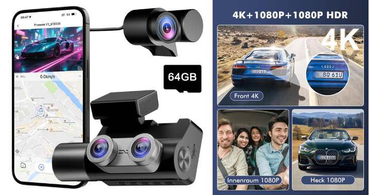 Frvesroe V1 Dashcam mit 3-Kanal-Aufzeichnung und 4K-Frontkamera