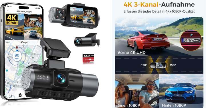 GKU D1000 Dashcam mit 4K-Front und 3-Kanal-System